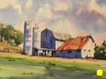 landscape, rural, barn, farm, silo, davis hollow, conesville, coshocton, oberst, watercolor painting